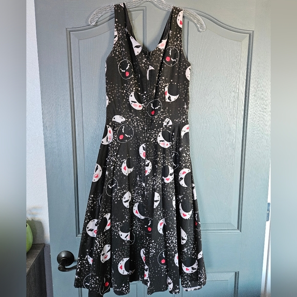 Black and White Cat Print Dress with Red Belt - Picture 3 of 5